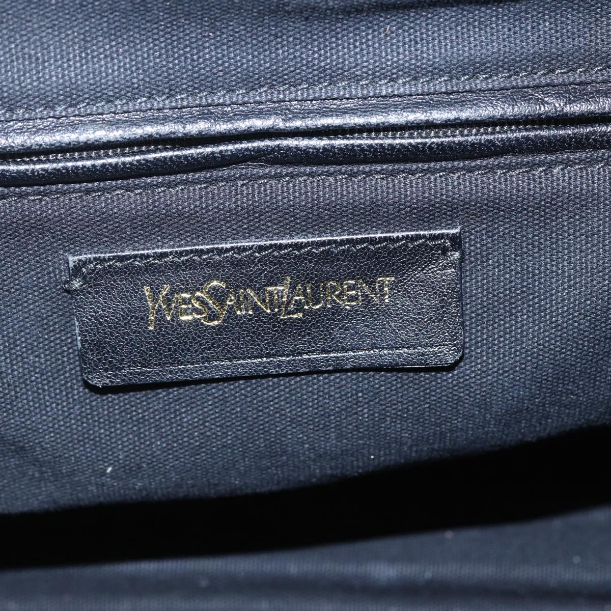 SAINT LAURENT Easy Boston Bag Leather Dark Brown Gold Auth gh1693
