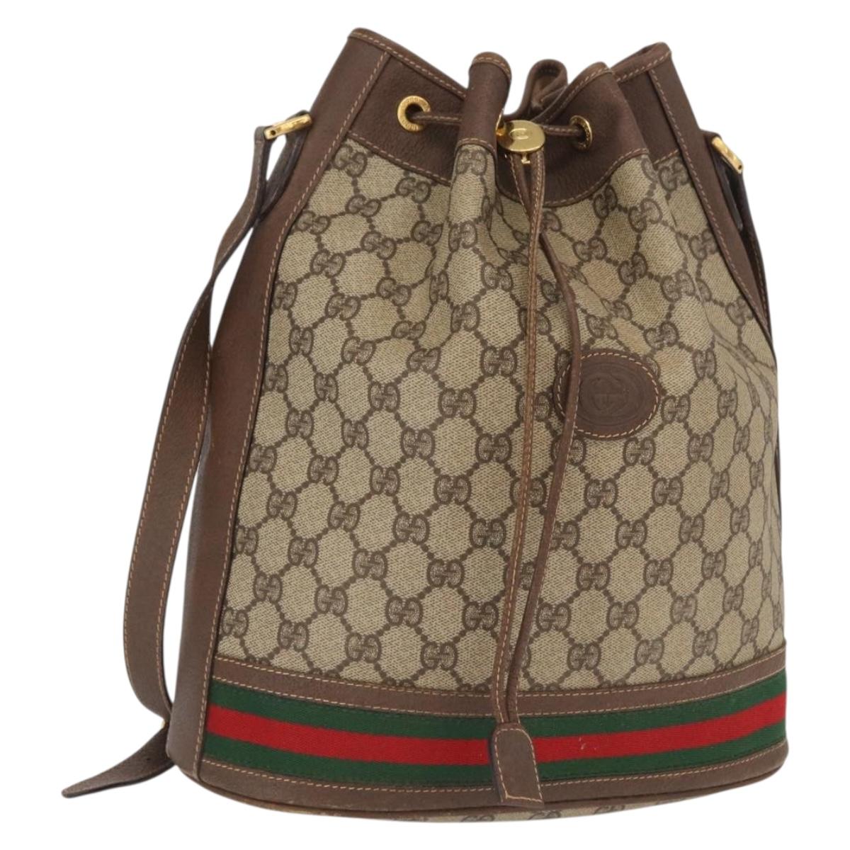GUCCI GG Supreme Web Sherry Line Bag PVC Beige Gold 001 090 0933 Auth gh1694