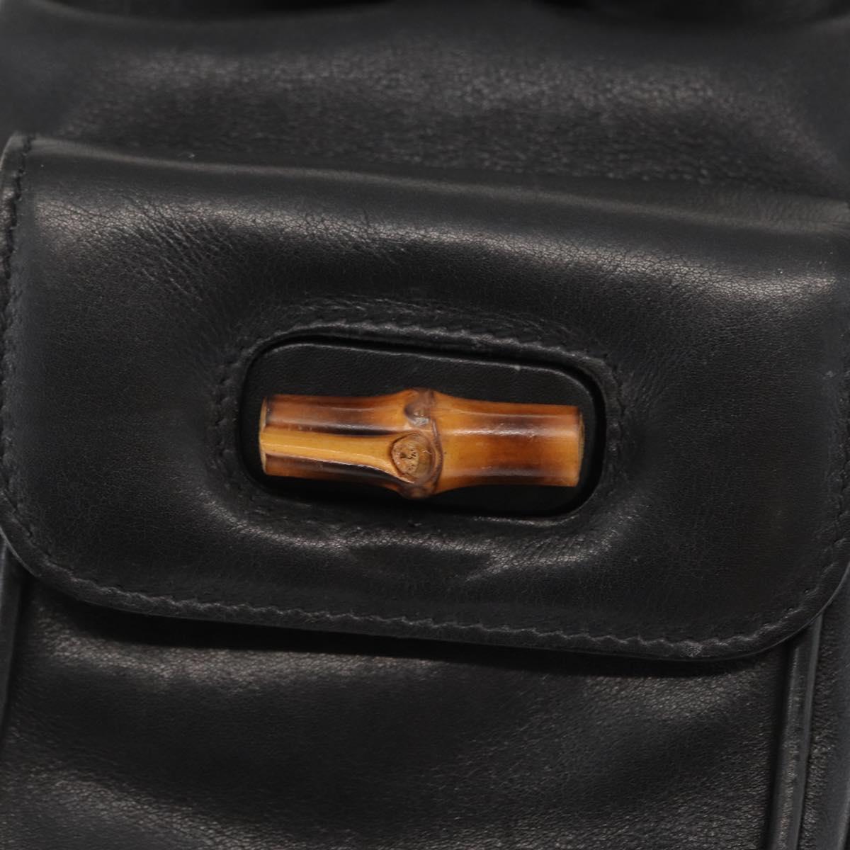 GUCCI Bamboo Backpack Leather Black Gold 003 2058 0030 Auth gh1708