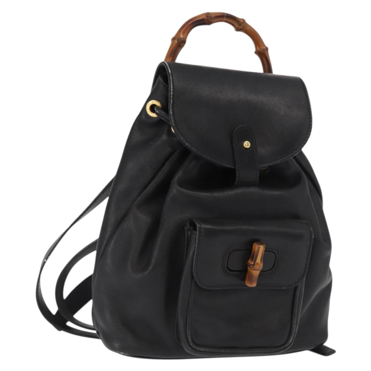GUCCI Bamboo Backpack Leather Black Gold 003 2058 0030 Auth  display picture 1