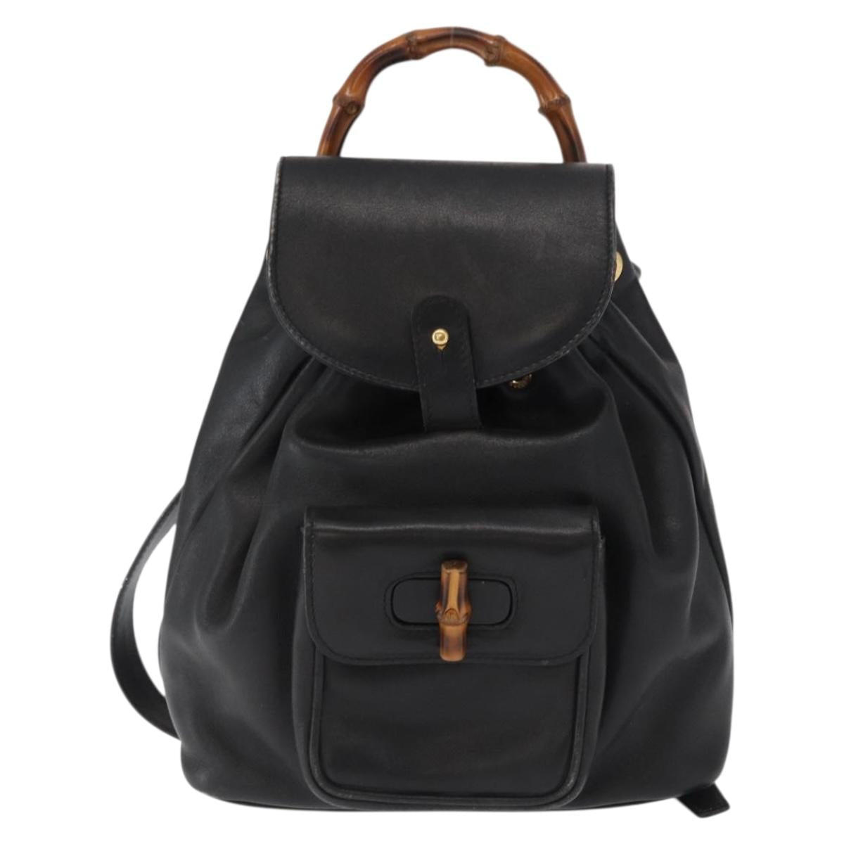 GUCCI Bamboo Backpack Leather Black Gold 003 2058 0030 Auth gh1708