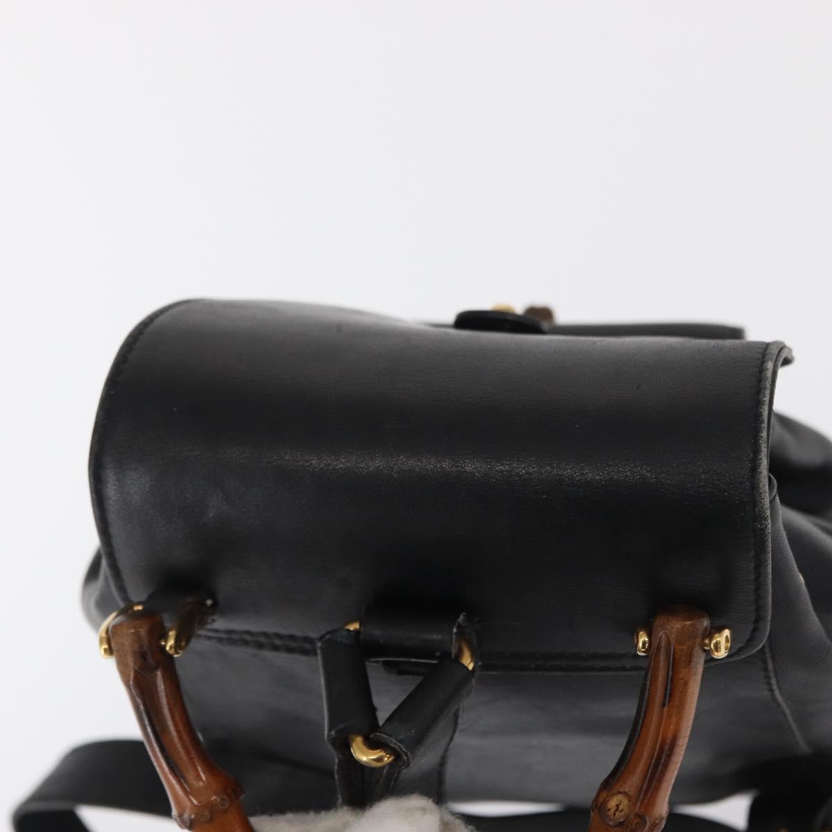 GUCCI Bamboo Backpack Leather Black Gold 003 2058 0030 Auth gh1708