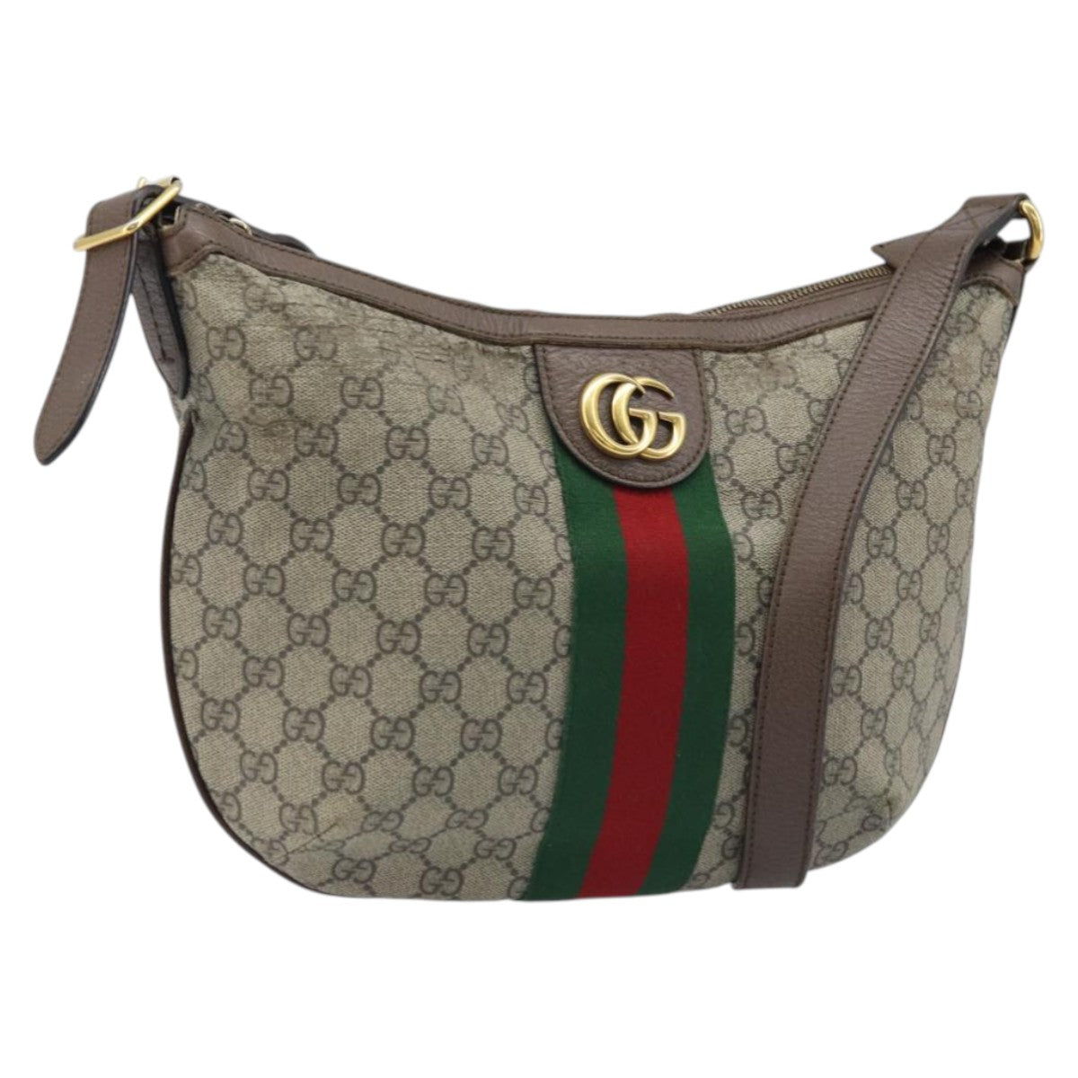 GUCCI GG Supreme GG Marmont Ophidia Shoulder Bag PVC Beige Gold Auth gh1719
