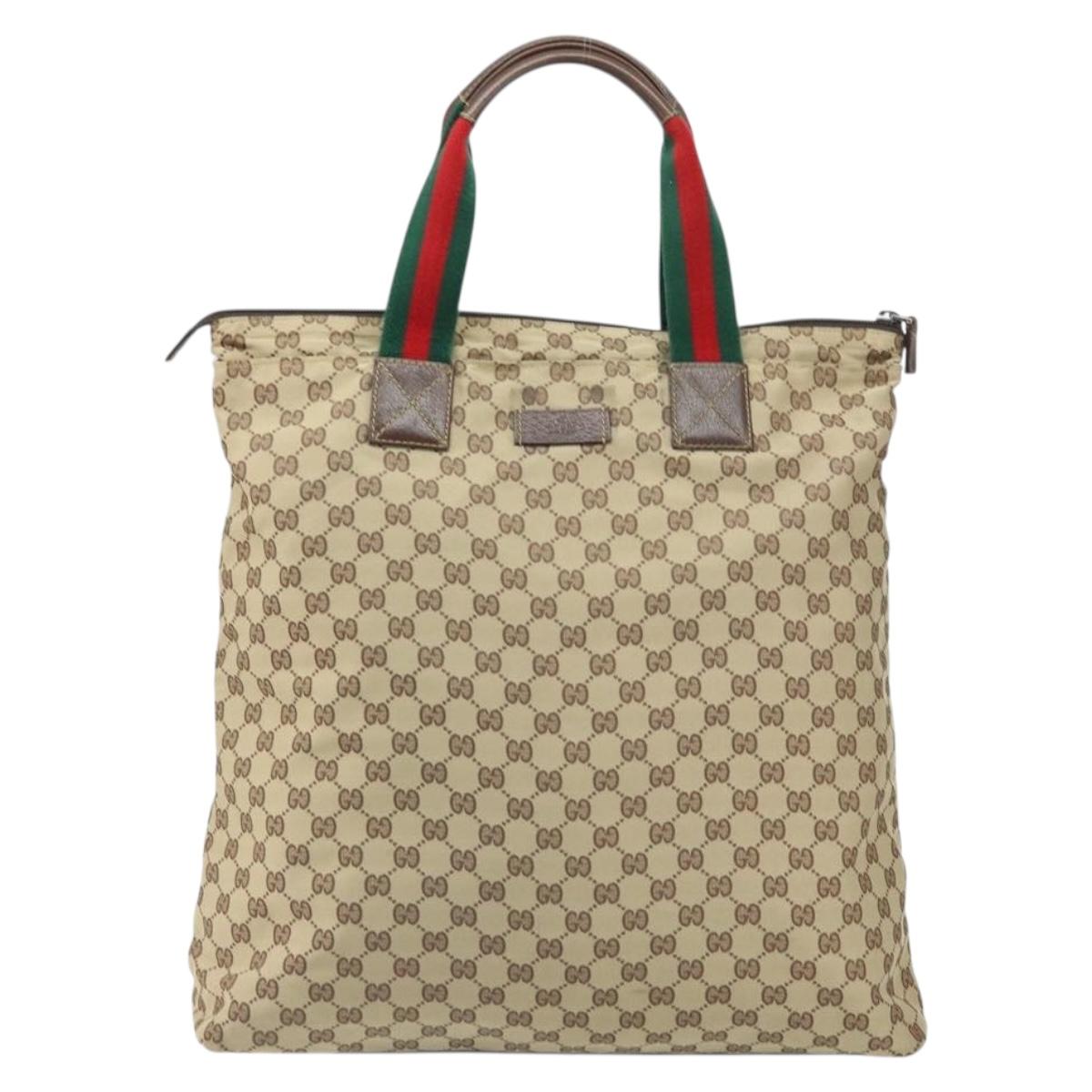 GUCCI GG Canvas Web Sherry Line Tote Bag Beige Silver 131233 Auth gh1729