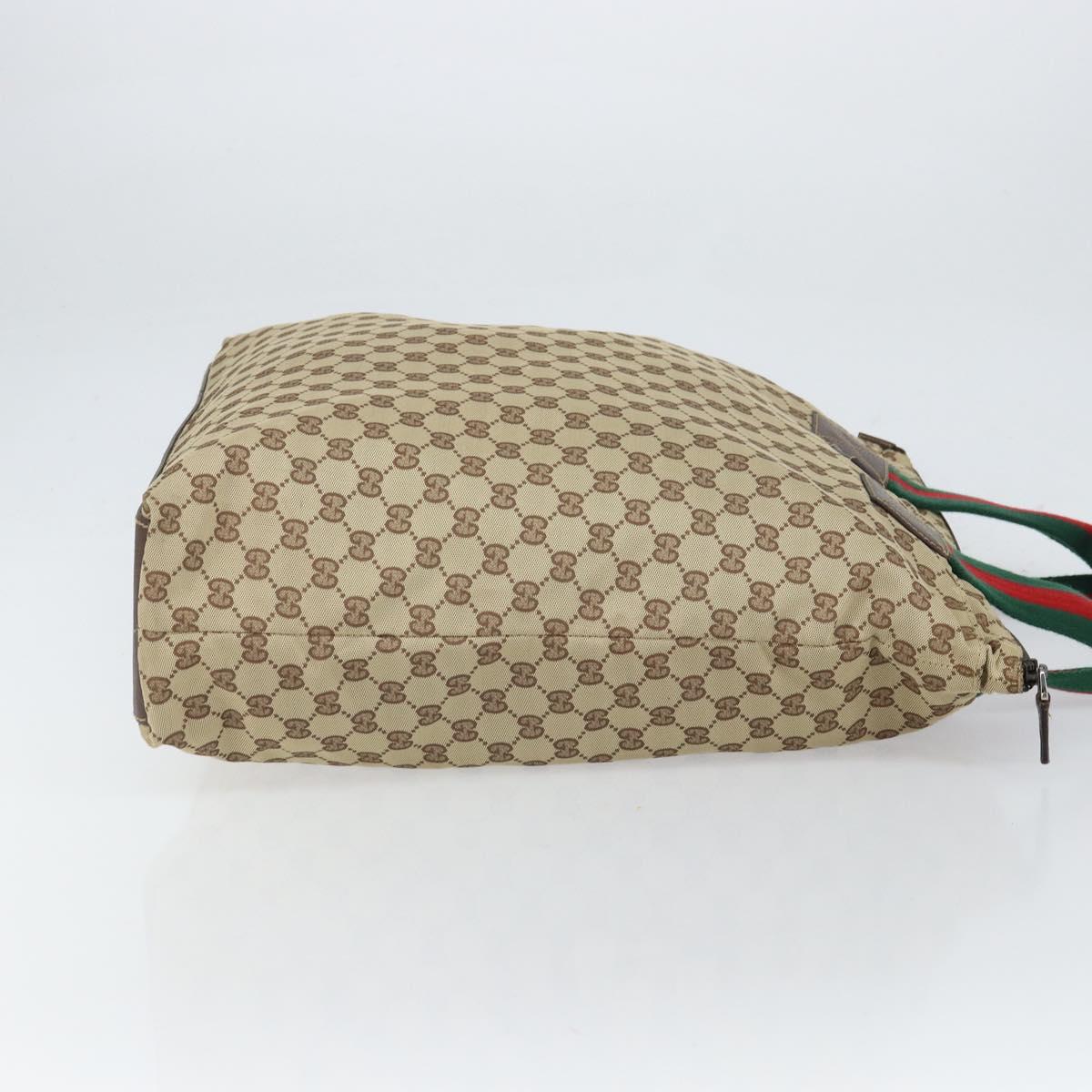 GUCCI GG Canvas Web Sherry Line Tote Bag Beige Silver 131233 Auth gh1729