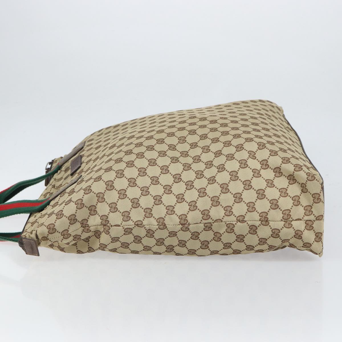 GUCCI GG Canvas Web Sherry Line Tote Bag Beige Silver 131233 Auth gh1729