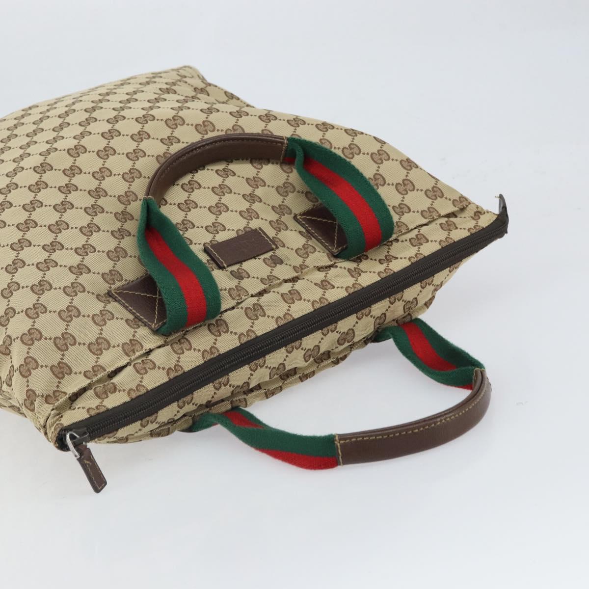 GUCCI GG Canvas Web Sherry Line Tote Bag Beige Silver 131233 Auth gh1729