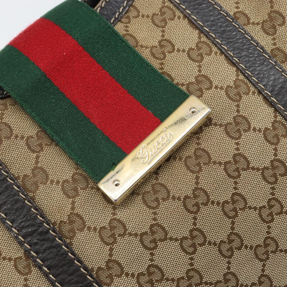 GUCCI GG Canvas Web Sherry Line Tote Bag Red Gold 233609 Auth gh1730