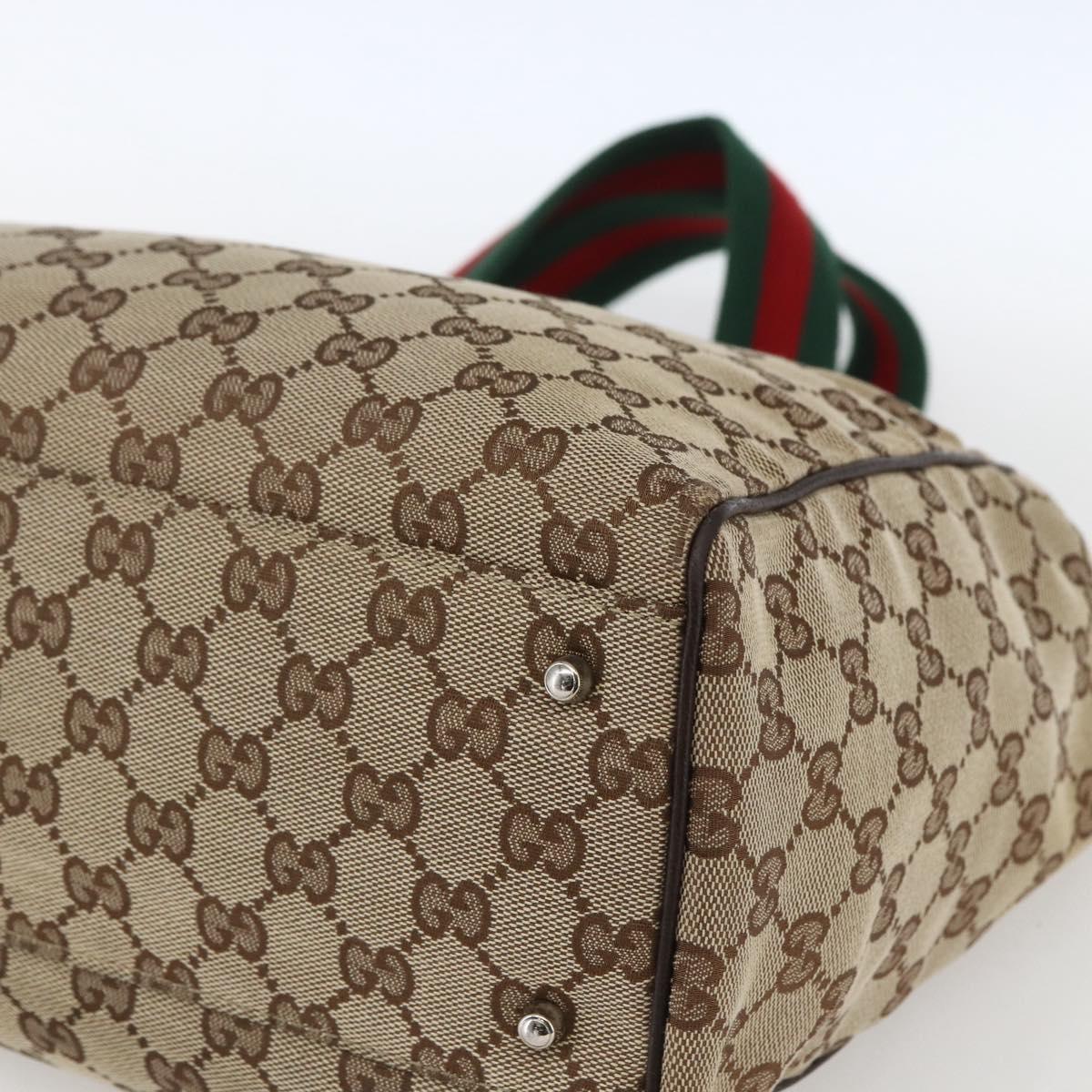 GUCCI GG Canvas Web Sherry Line Tote Bag Beige Silver 145758 Auth gh1731