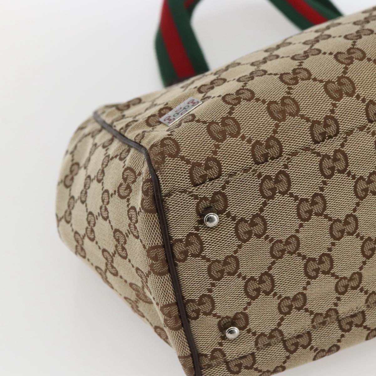 GUCCI GG Canvas Web Sherry Line Tote Bag Beige Silver 145758 Auth gh1731