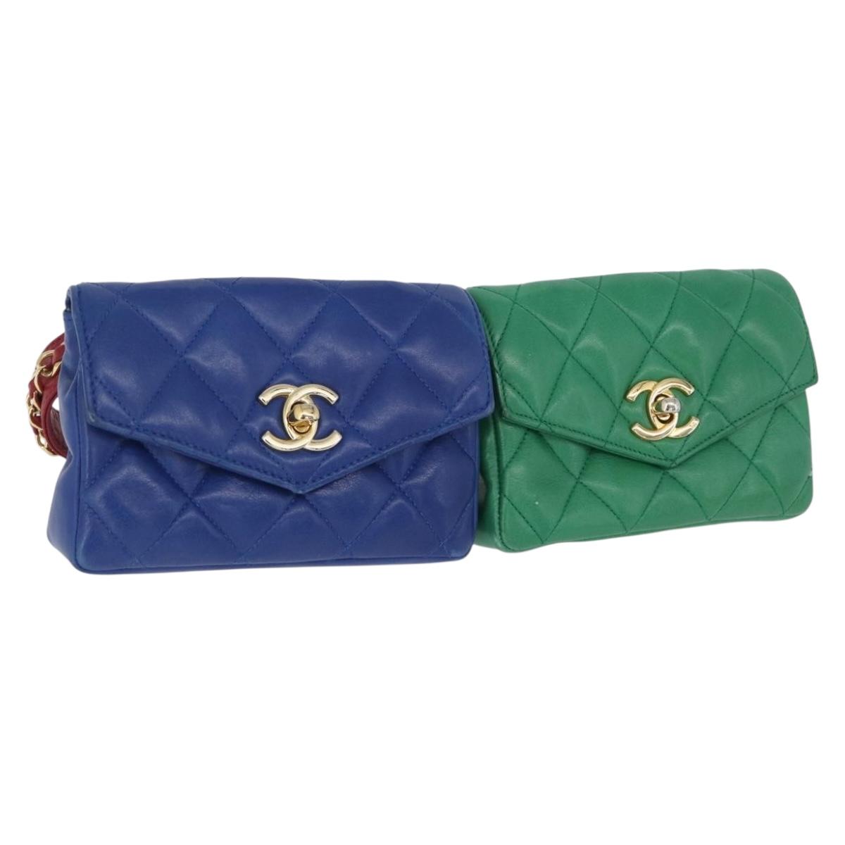 CHANEL Matelasse Waist bag Leather Multicolor Gold CC Auth gh1735