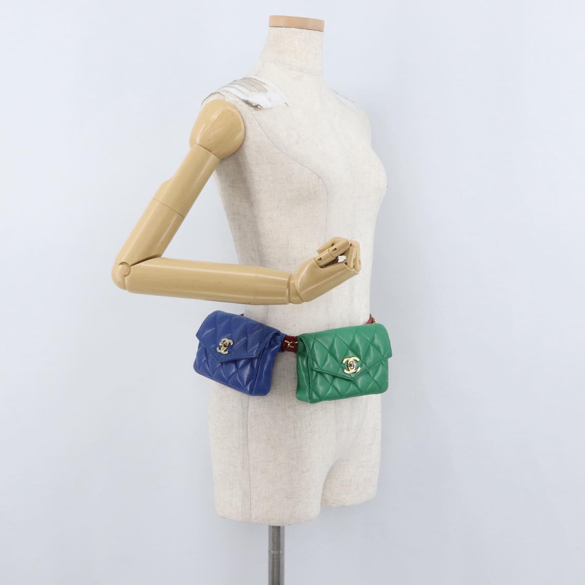 CHANEL Matelasse Waist bag Leather Multicolor Gold CC Auth gh1735