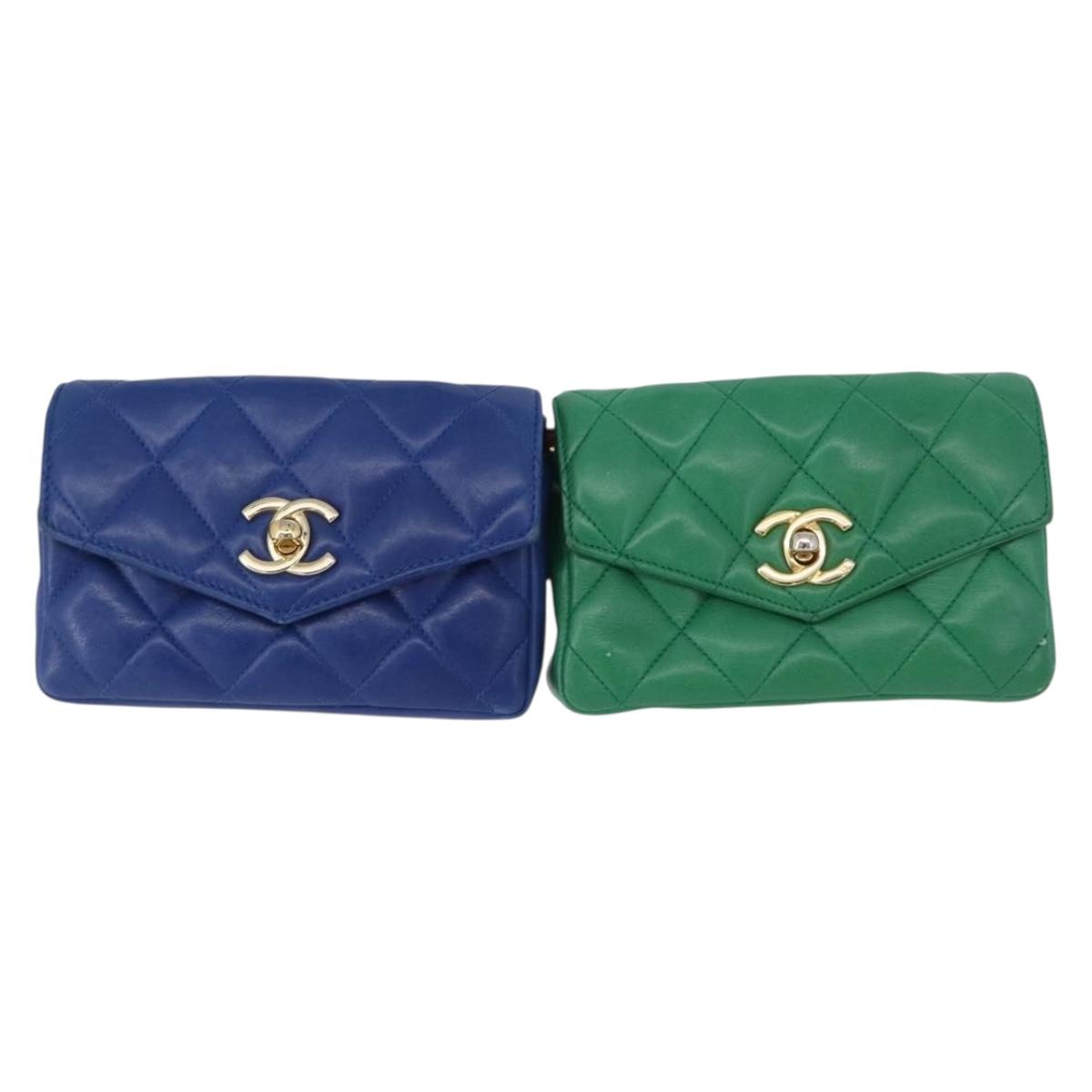 CHANEL Matelasse Waist bag Leather Multicolor Gold CC Auth gh1735