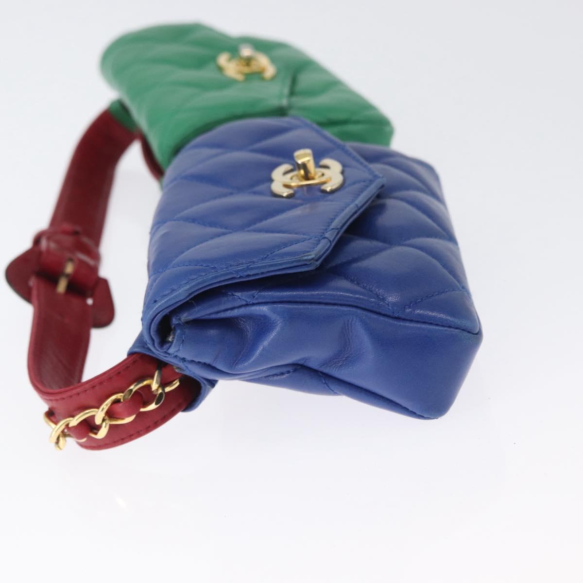 CHANEL Matelasse Waist bag Leather Multicolor Gold CC Auth gh1735