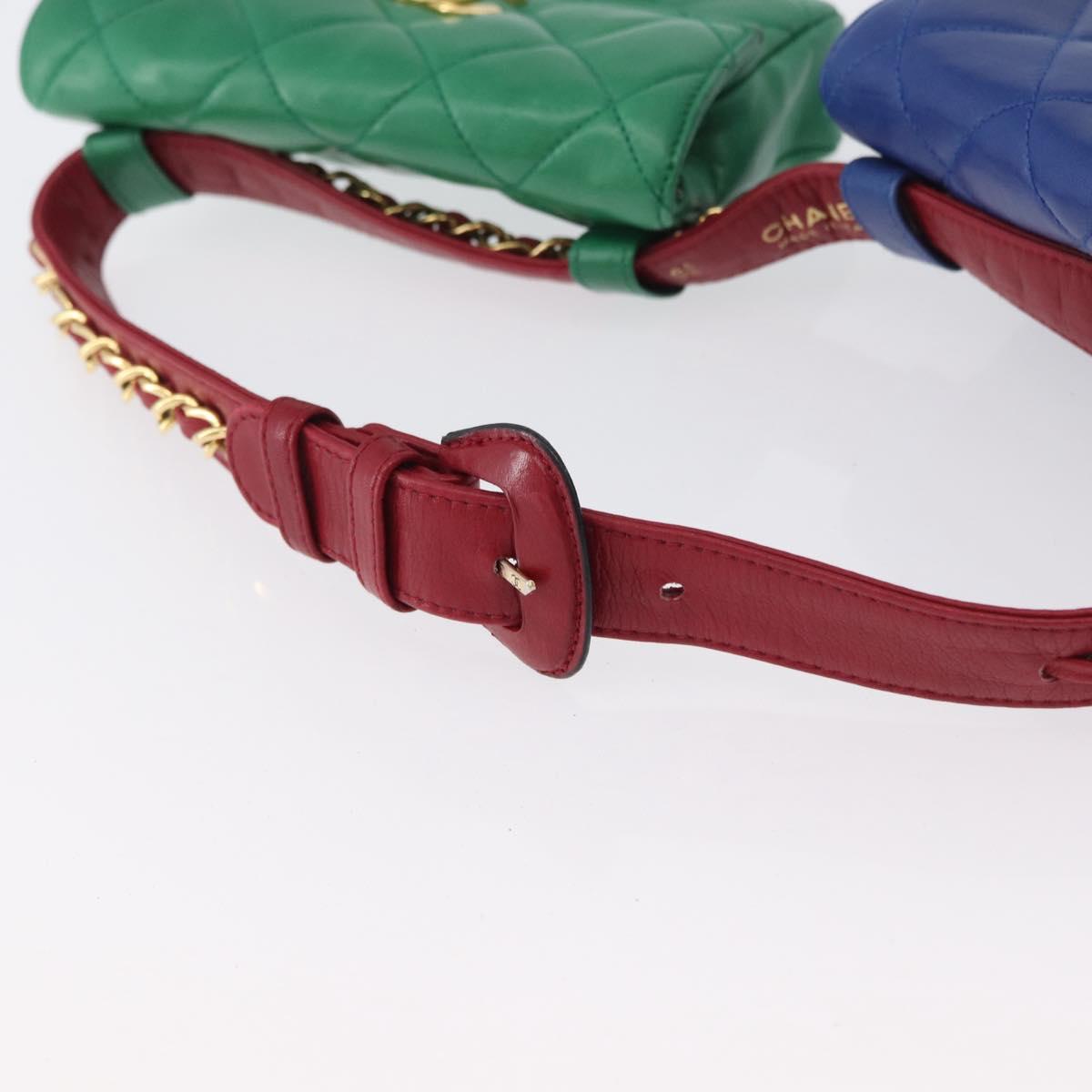 CHANEL Matelasse Waist bag Leather Multicolor Gold CC Auth gh1735