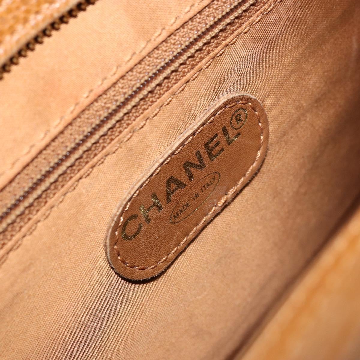 CHANEL Chain Tote Bag Caviar Skin Gold Brown CC Auth gh1738