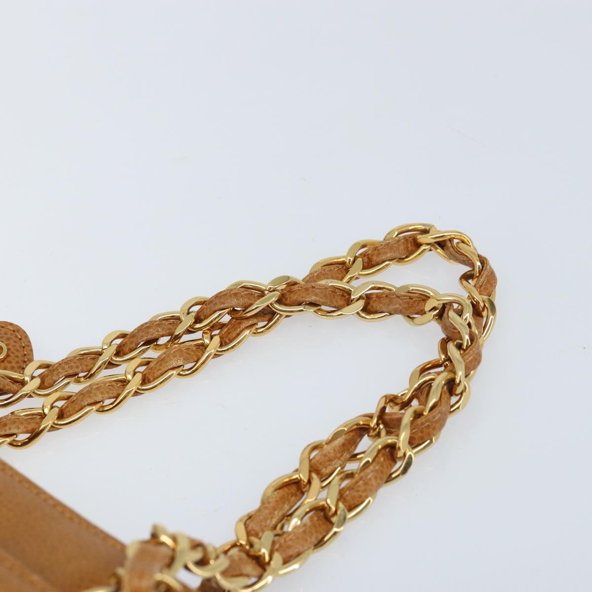 CHANEL Chain Tote Bag Caviar Skin Gold Brown CC Auth gh1738