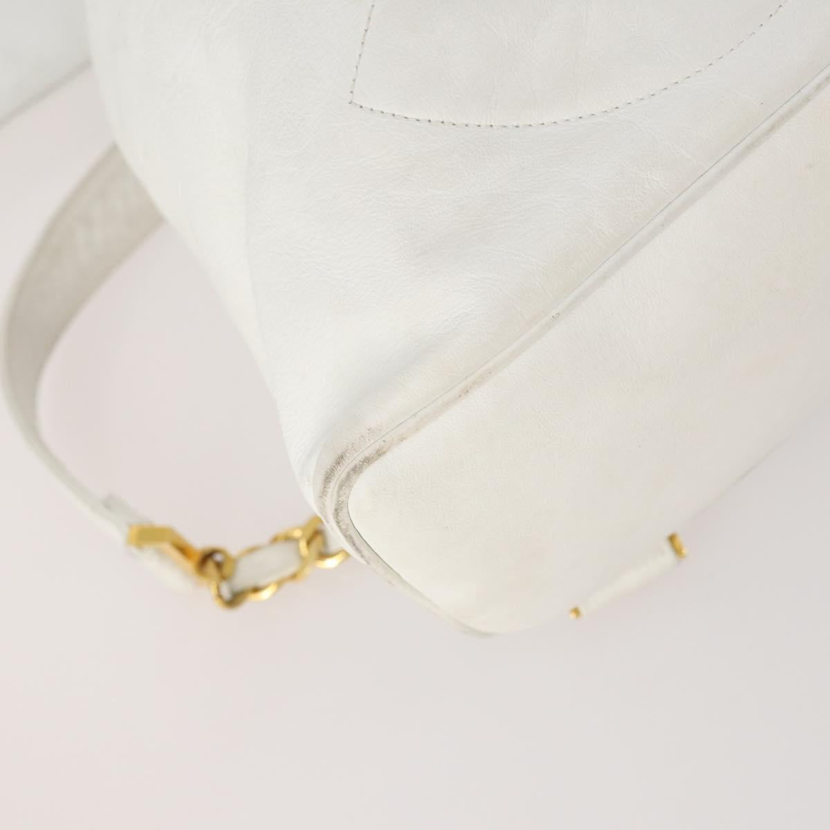 CHANEL Backpack Leather White Gold CC Auth gh1739