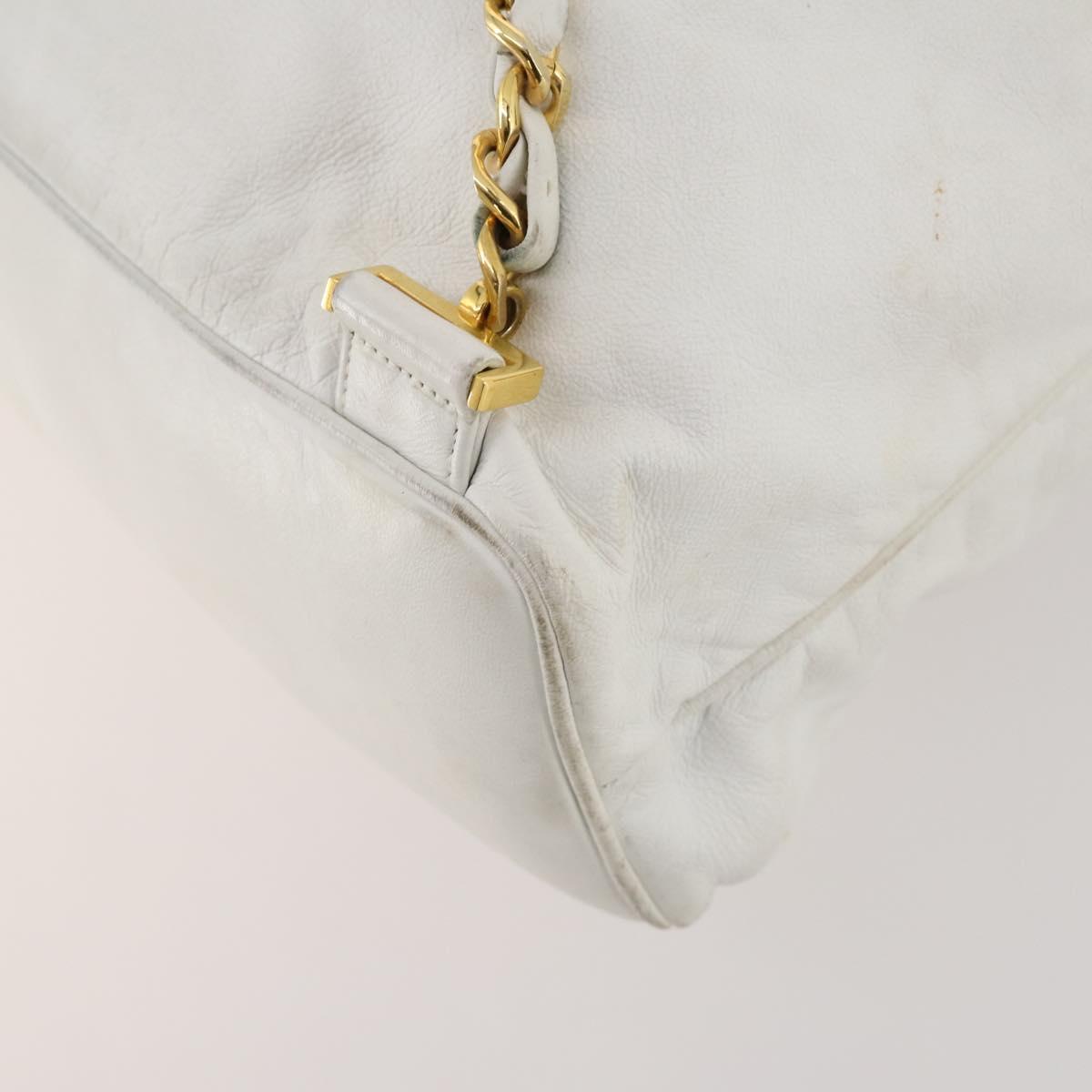 CHANEL Backpack Leather White Gold CC Auth gh1739