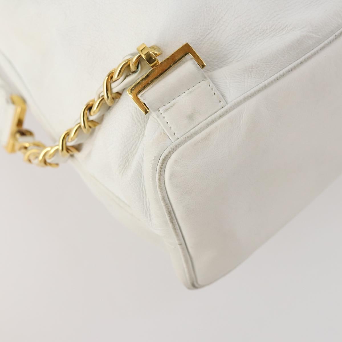 CHANEL Backpack Leather White Gold CC Auth gh1739