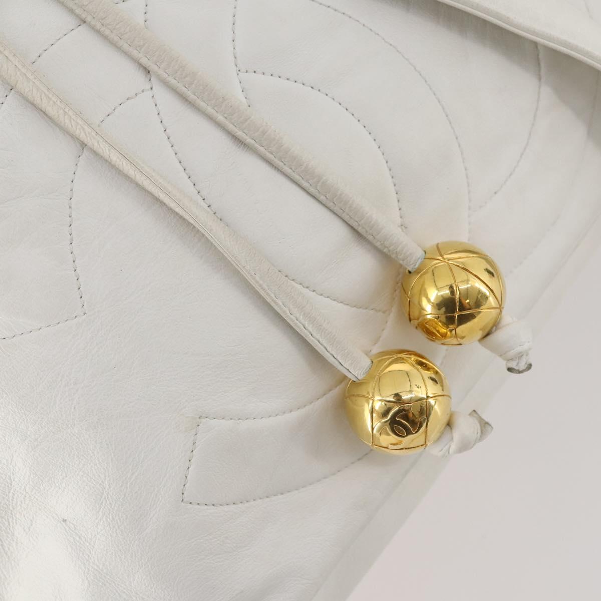 CHANEL Backpack Leather White Gold CC Auth gh1739