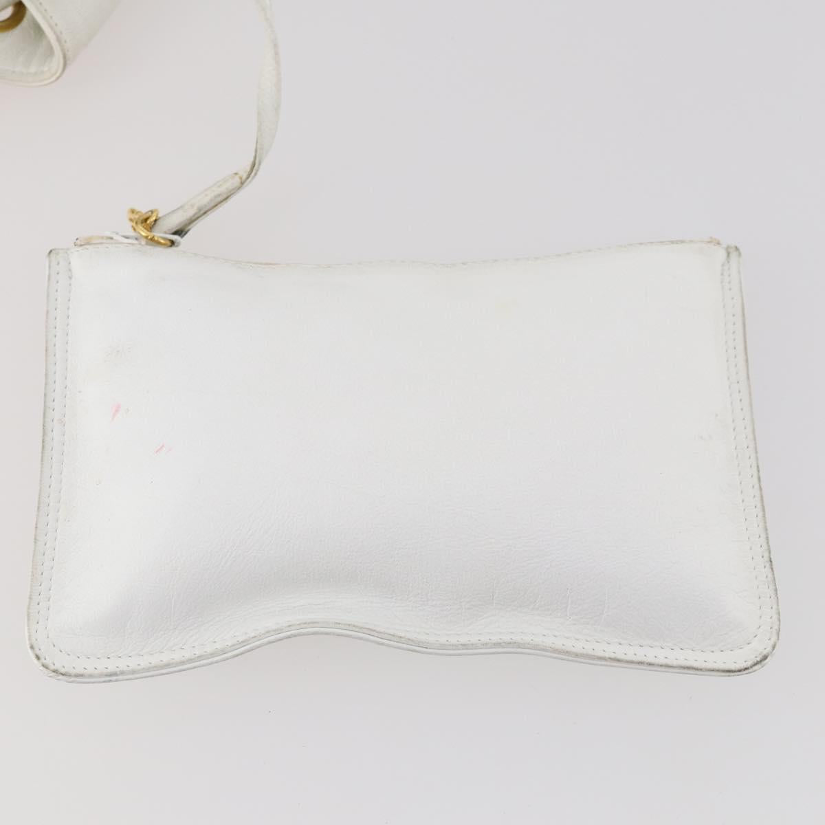 CHANEL Backpack Leather White Gold CC Auth gh1739