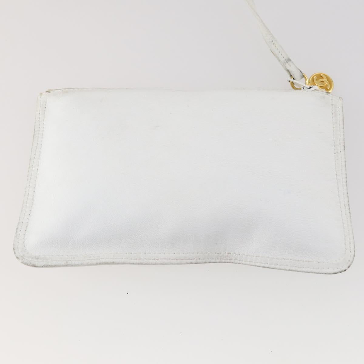 CHANEL Backpack Leather White Gold CC Auth gh1739