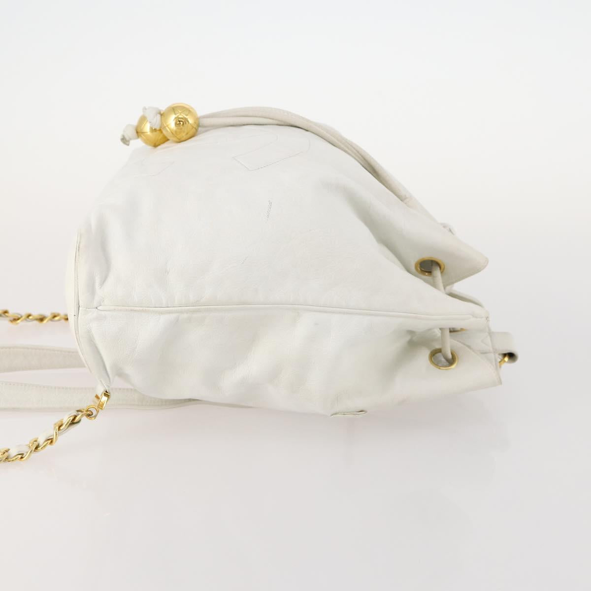 CHANEL Backpack Leather White Gold CC Auth gh1739