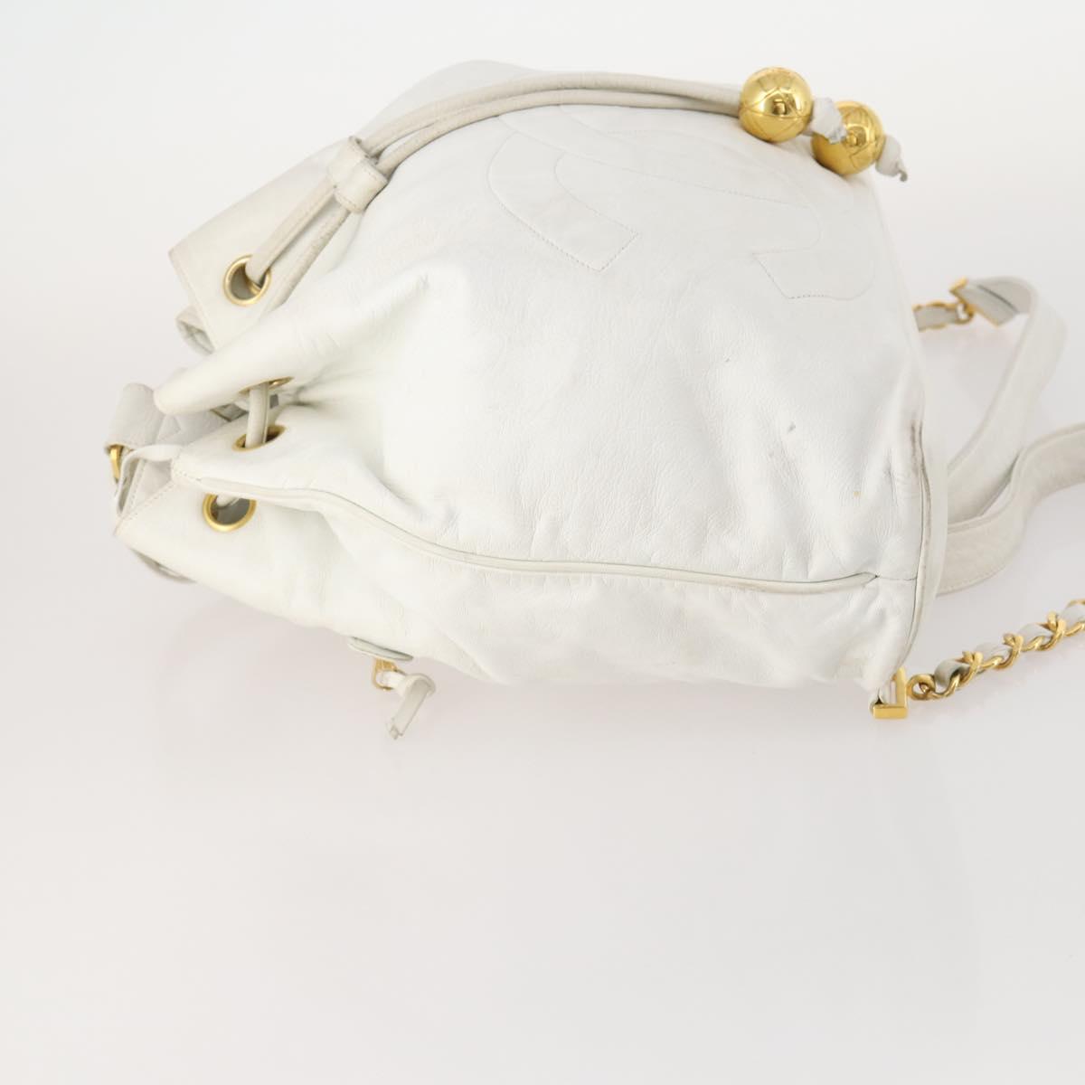 CHANEL Backpack Leather White Gold CC Auth gh1739