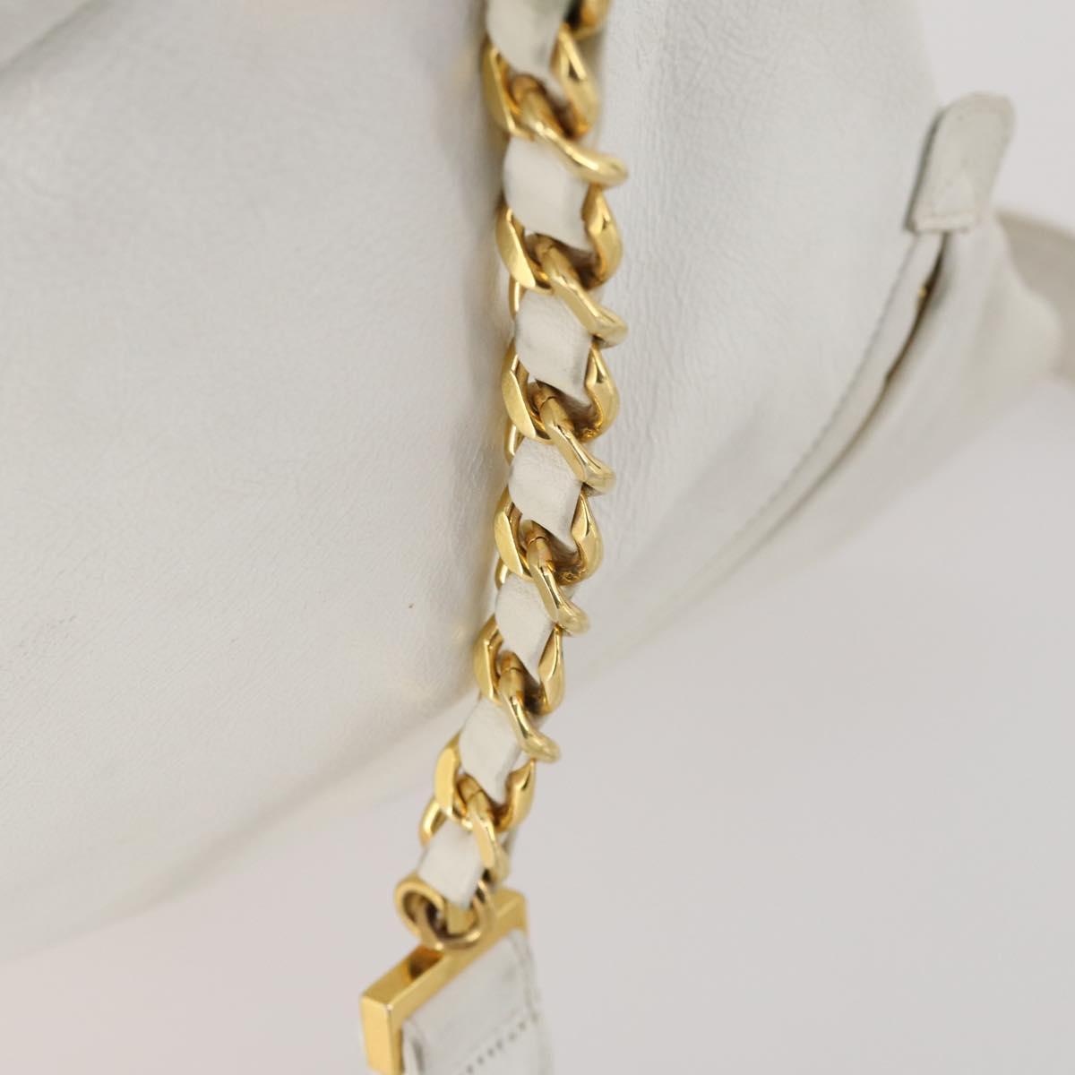 CHANEL Backpack Leather White Gold CC Auth gh1739