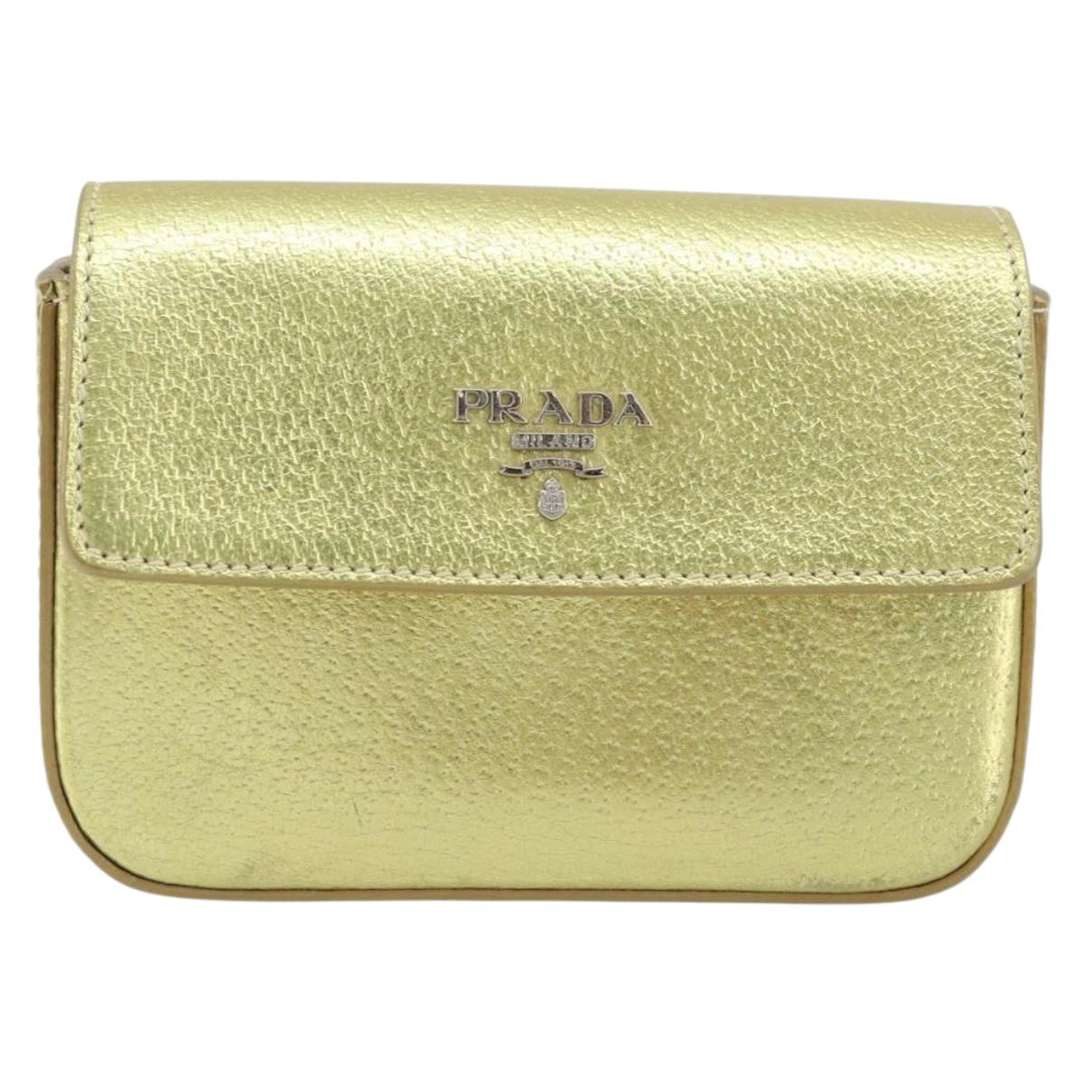 PRADA Pouch Leather Gold Auth gh1740