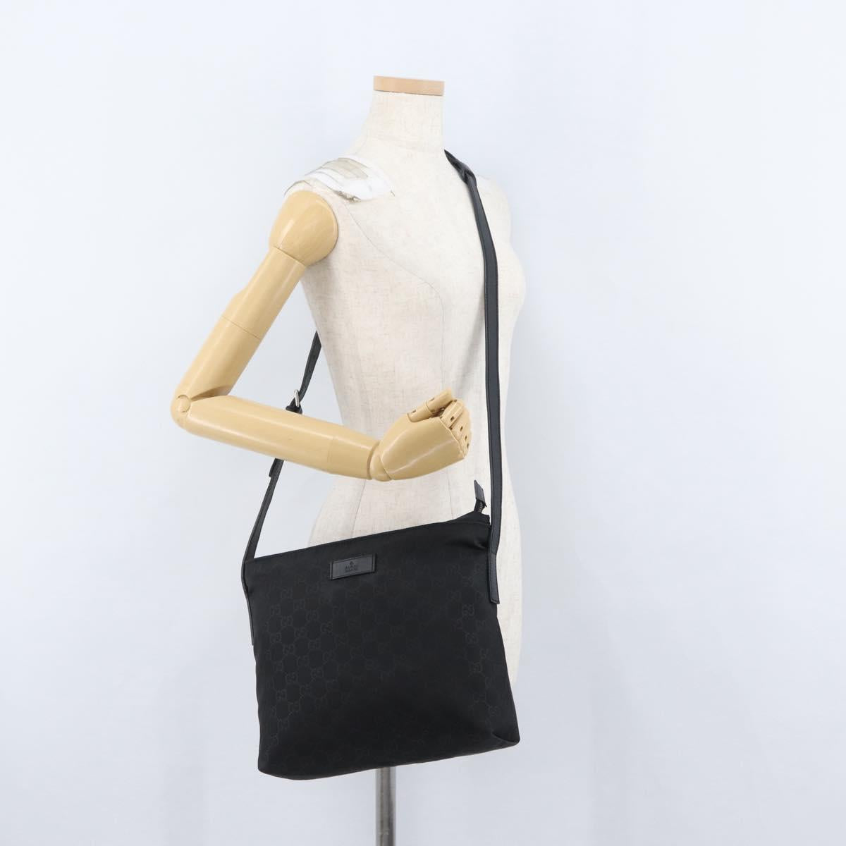GUCCI GG Canvas Shoulder Bag Nylon Black Silver 314529 Auth gh1748