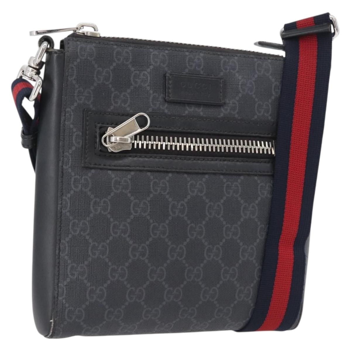 GUCCI GG Supreme Sherry Line Shoulder Bag PVC Black Silver 523599 Auth gh1751