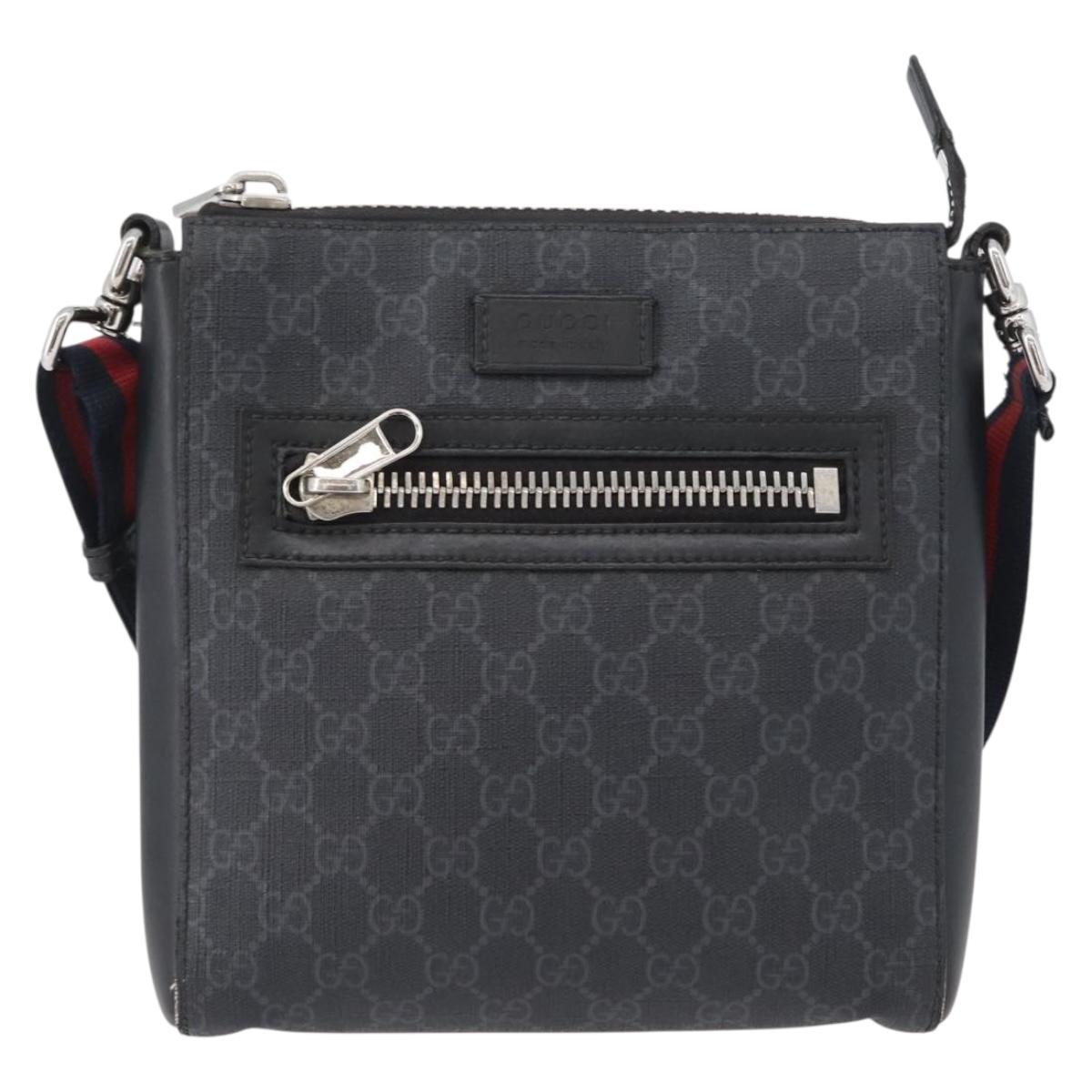 GUCCI GG Supreme Sherry Line Shoulder Bag PVC Black Silver 523599 Auth gh1751