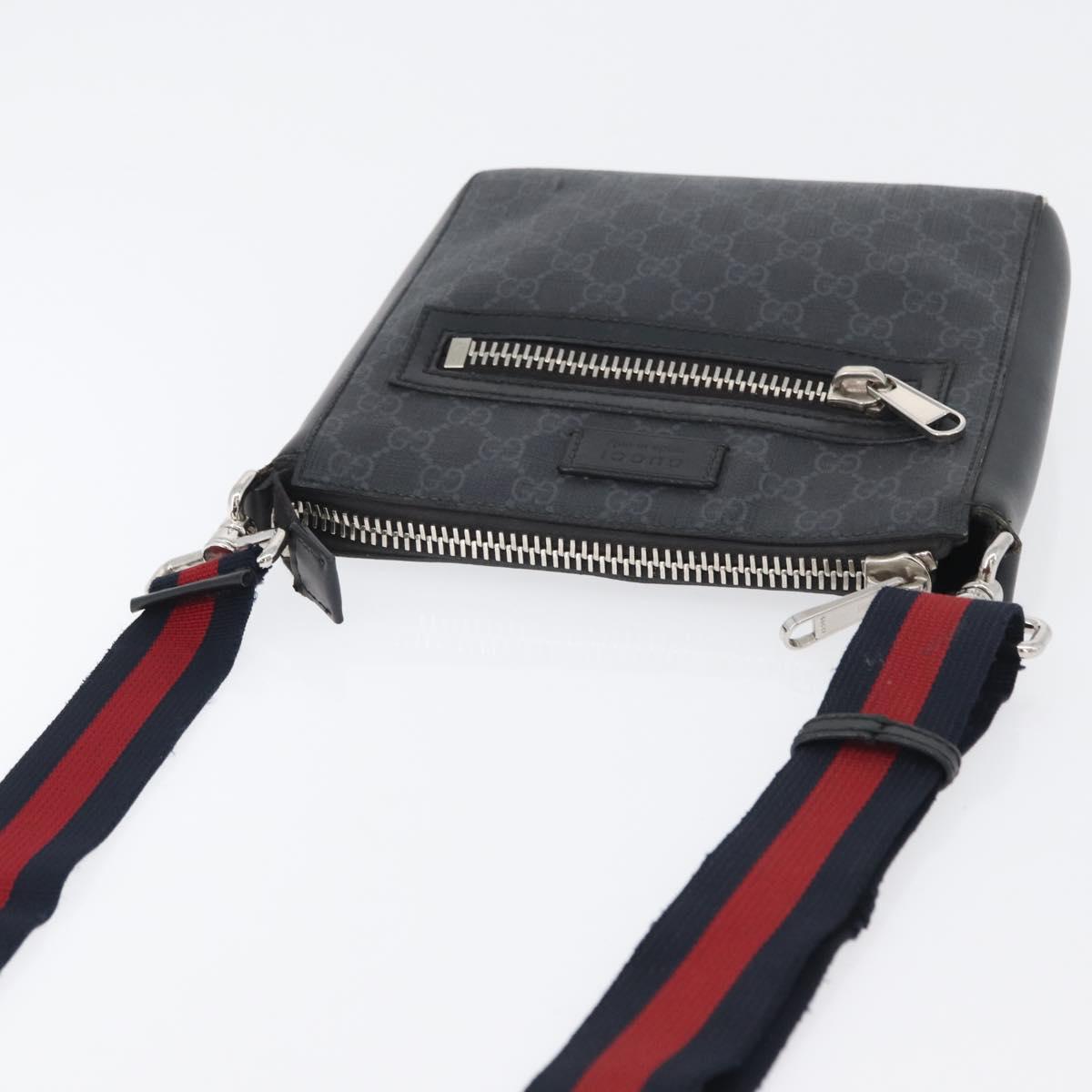 GUCCI GG Supreme Sherry Line Shoulder Bag PVC Black Silver 523599 Auth gh1751