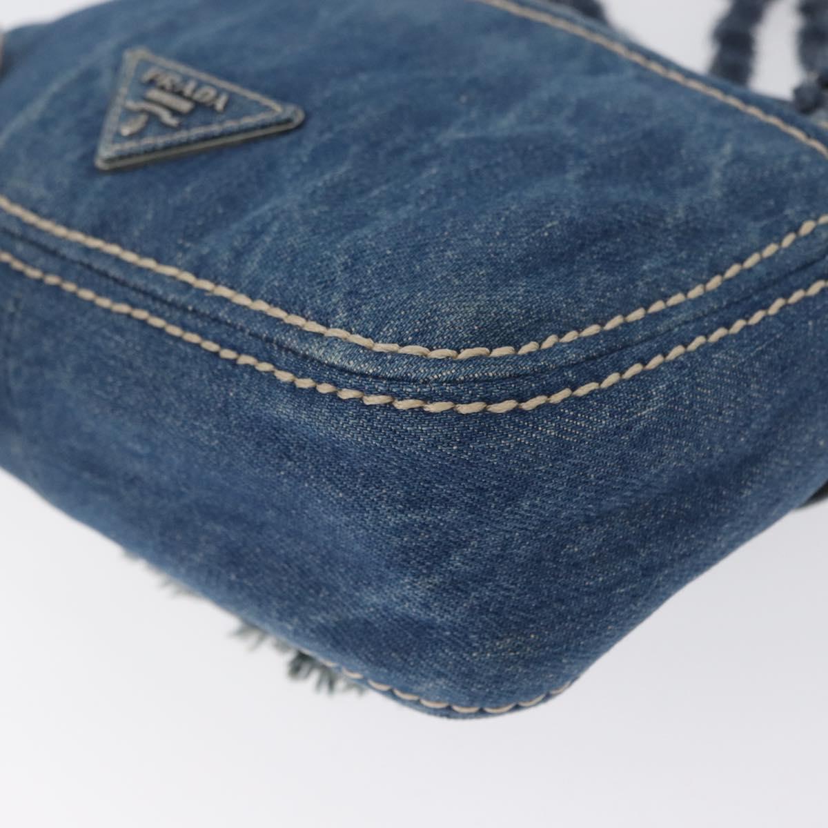 PRADA Chain Shoulder Bag Denim Blue Silver Auth gh1755V