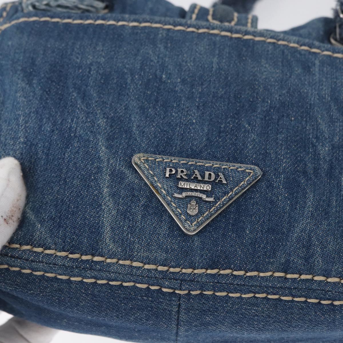 PRADA Chain Shoulder Bag Denim Blue Silver Auth gh1755V