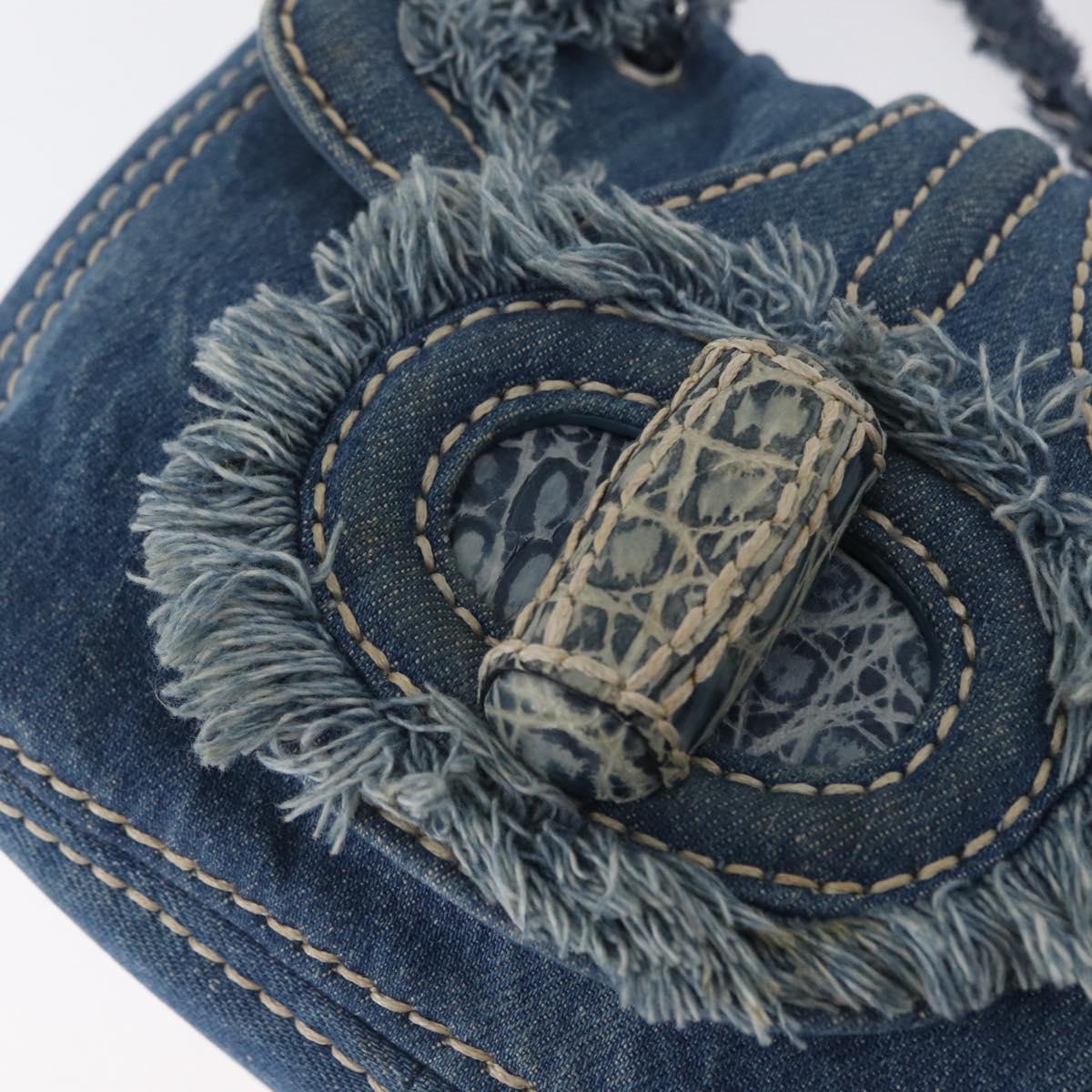 PRADA Chain Shoulder Bag Denim Blue Silver Auth gh1755V