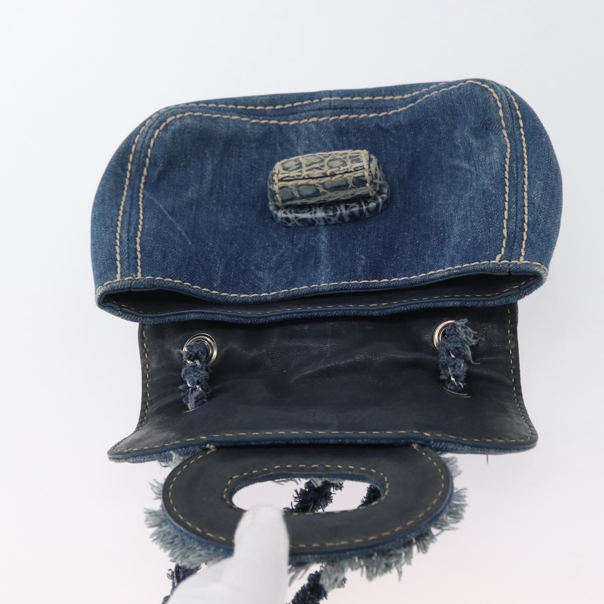 PRADA Chain Shoulder Bag Denim Blue Silver Auth gh1755V
