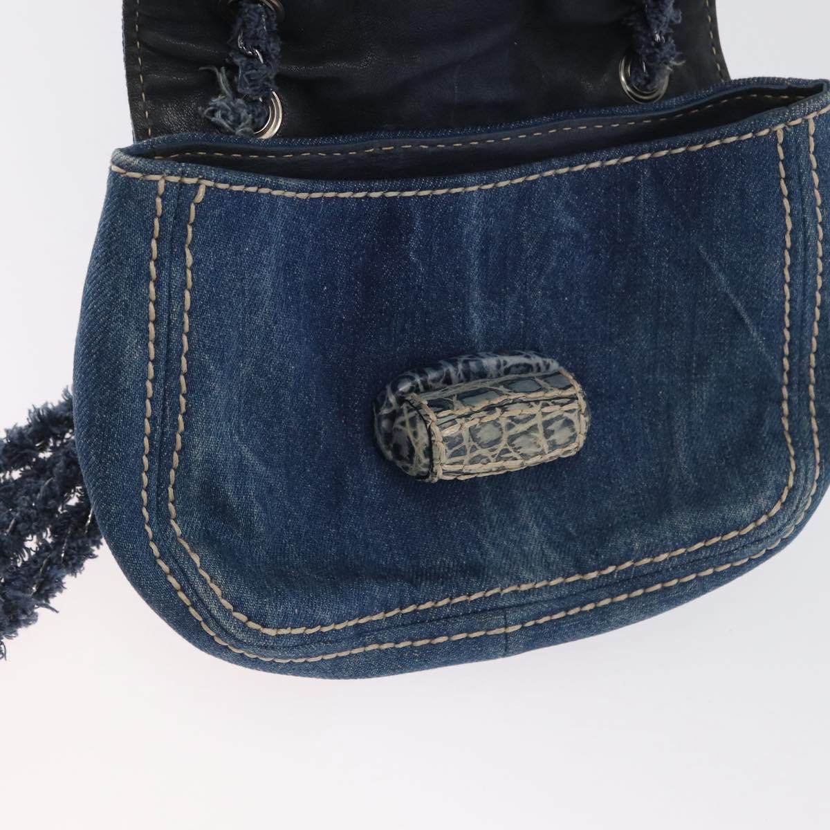 PRADA Chain Shoulder Bag Denim Blue Silver Auth gh1755V