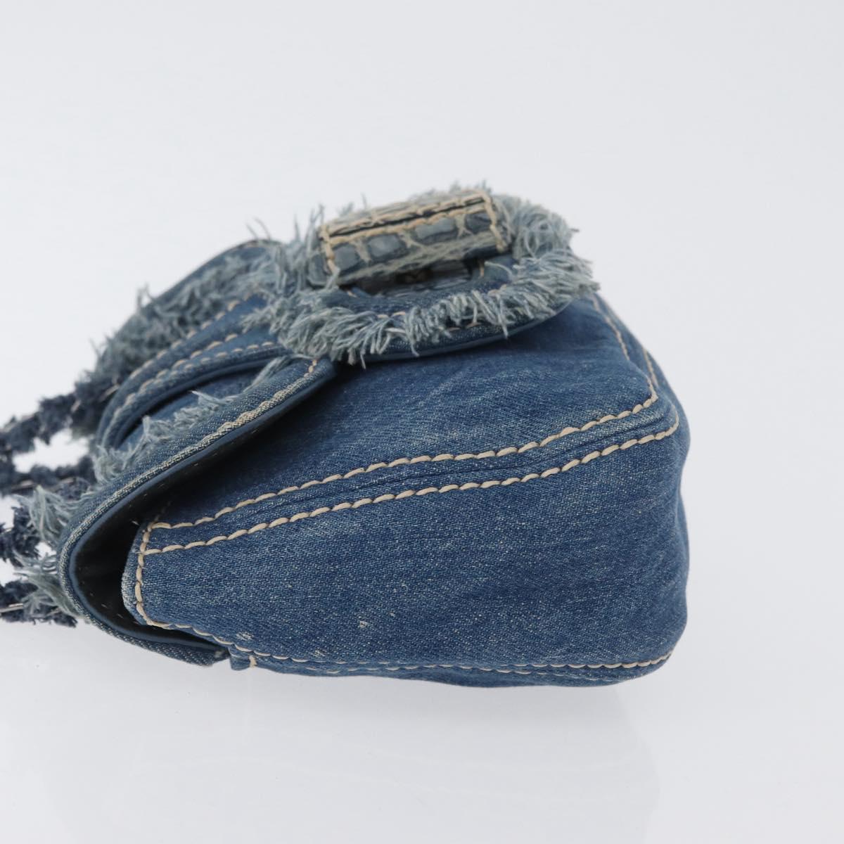 PRADA Chain Shoulder Bag Denim Blue Silver Auth gh1755V