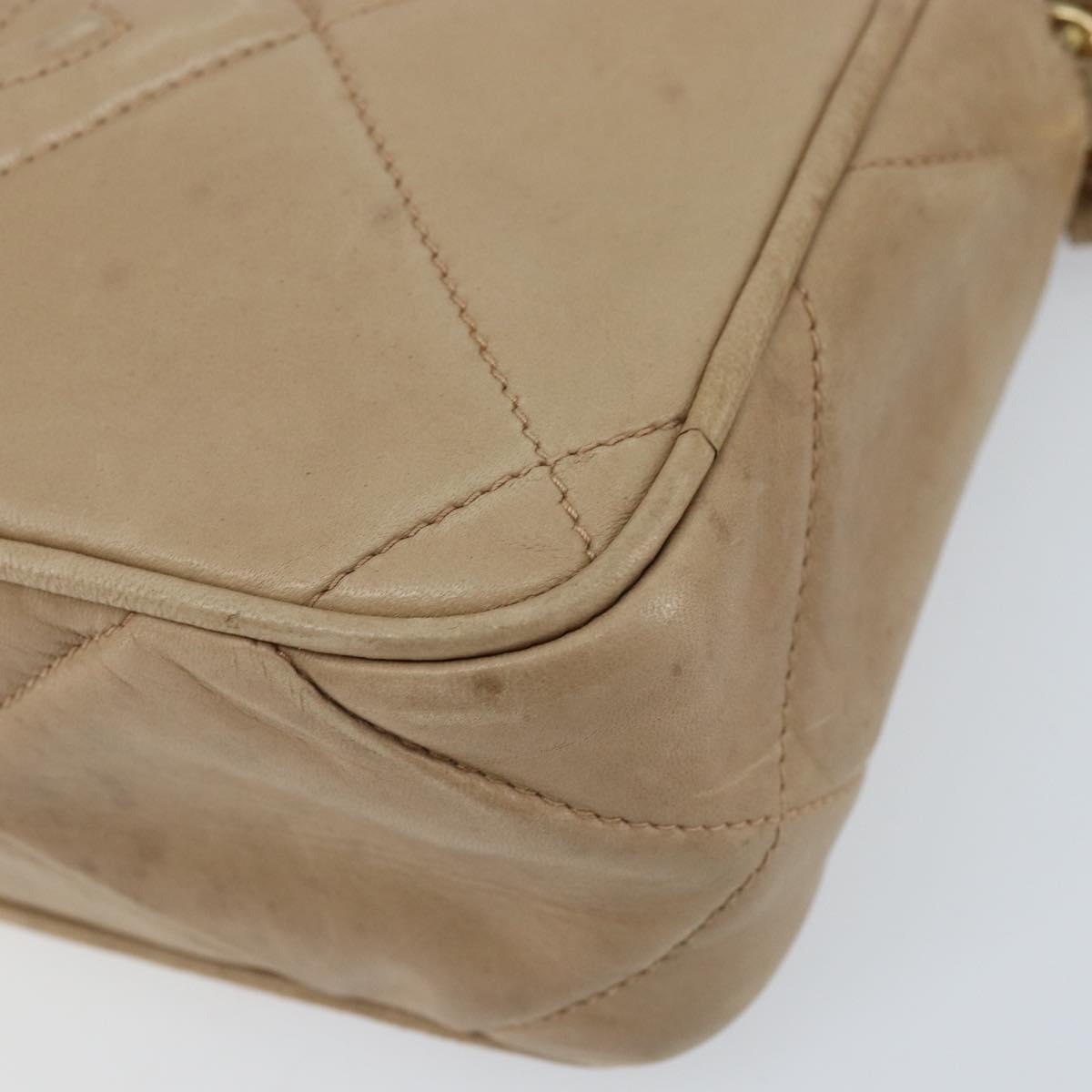 CHANEL Matelasse Chain Shoulder Bag Lamb Skin Beige Gold CC Auth gh1759