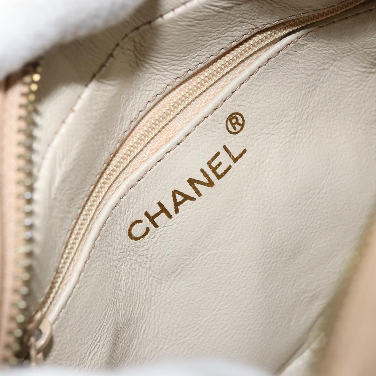 CHANEL Matelasse Chain Shoulder Bag Lamb Skin Beige Gold CC Auth gh1759
