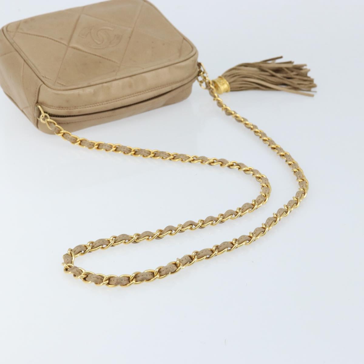 CHANEL Matelasse Chain Shoulder Bag Lamb Skin Beige Gold CC Auth gh1759