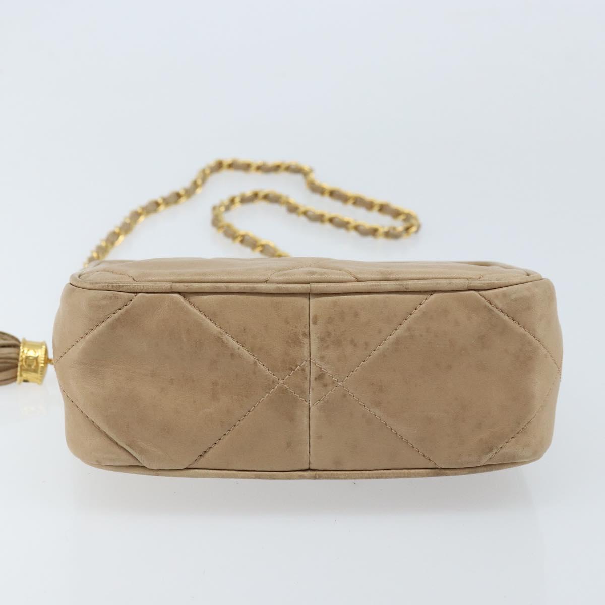CHANEL Matelasse Chain Shoulder Bag Lamb Skin Beige Gold CC Auth gh1759