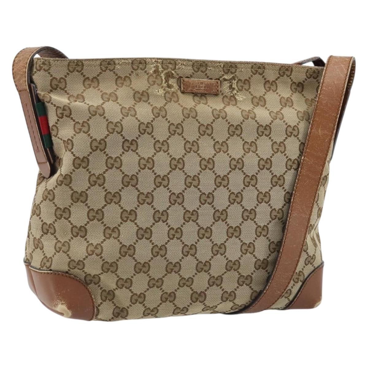 GUCCI GG Canvas Shoulder Bag Beige Silver 337598 Auth gh1763
