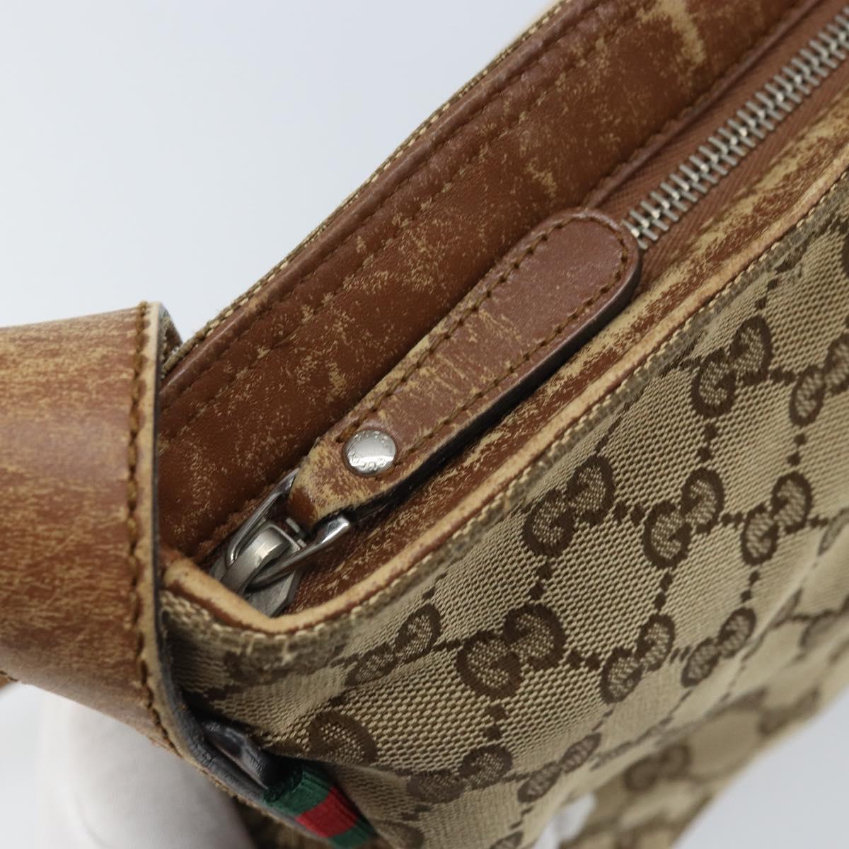 GUCCI GG Canvas Shoulder Bag Beige Silver 337598 Auth gh1763