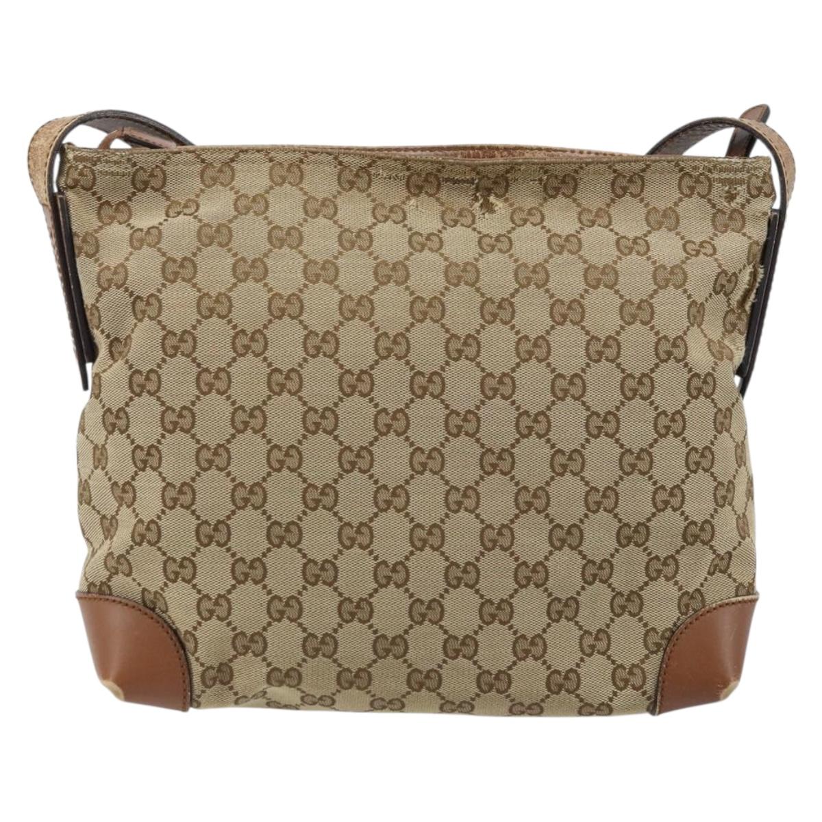 GUCCI GG Canvas Shoulder Bag Beige Silver 337598 Auth gh1763