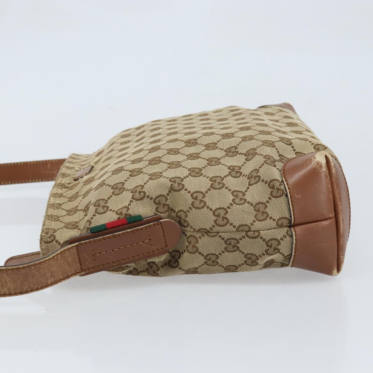 GUCCI GG Canvas Shoulder Bag Beige Silver 337598 Auth gh1763