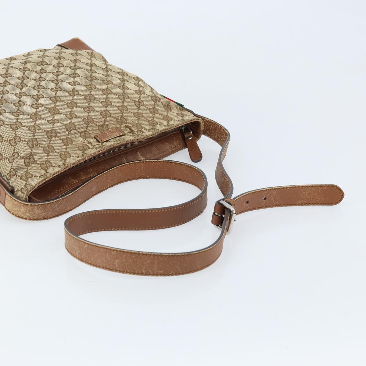 GUCCI GG Canvas Shoulder Bag Beige Silver 337598 Auth gh1763